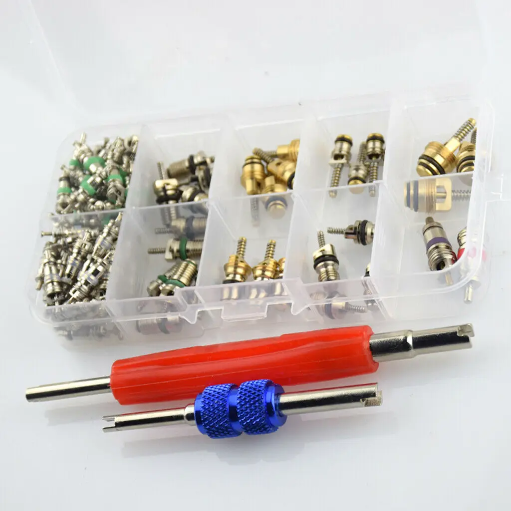 102Pcs Car Air Conditioner Valve Cores Assortment A/C AC Shrader Valve Core & Tool R134 R12 HVAC Valves Kit Auto Accessories