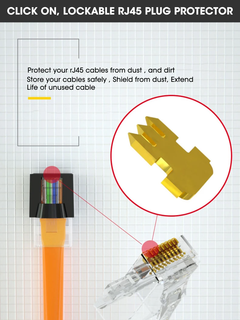 ZoeRax 100er-Pack Ethernet-Steckerschutz, RJ45-Kabel-Staubschutzhüllen (Ethernet-Anschluss-Staubschutzhüllen) – Detail 2