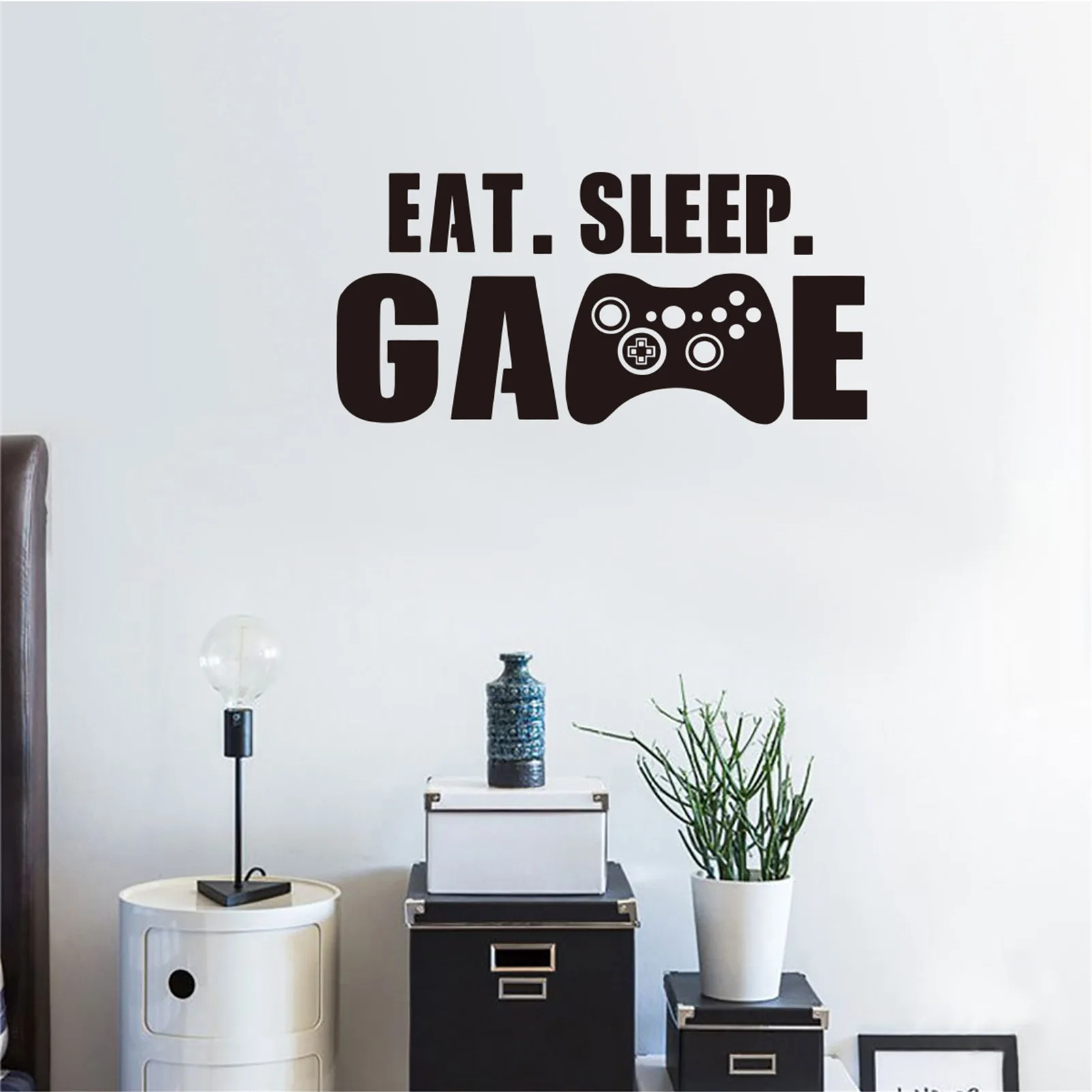 Eat Sleep Game Wall Decal Gaming Joystick Playing Stickers Wall Decal Kids Room Home Decor Gamer Bedroom Art Sticker