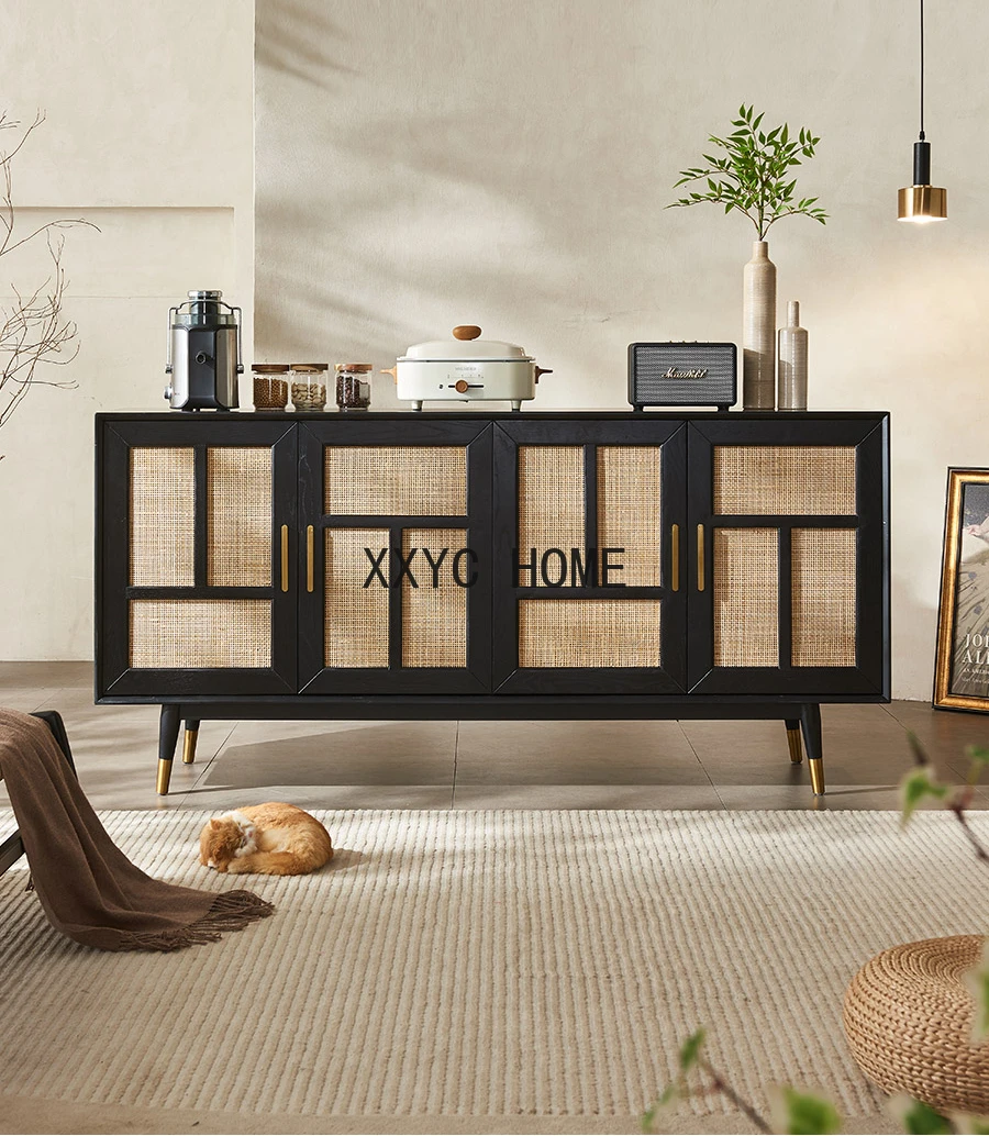 

Nordic Solid Wood Rattan Sideboard Cabinet Domestic against the Wall Tea Cabinet Simple Hallway Living Room Storage Cabinet