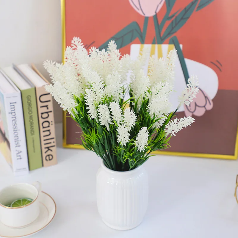 

Искусственный цветочный букет, 7 цветов, лаванда, пасторальный декор, пластиковое искусственное растение для свадьбы, Рождества, украшение для дома, стола