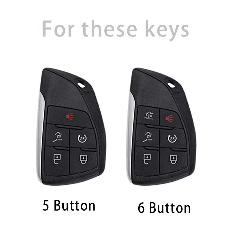 TPU Key Fob Cover For Buick/Chevrolet 2021-2022 Suburban/Tahoe – 6 Button, Black, With Leather Keychain