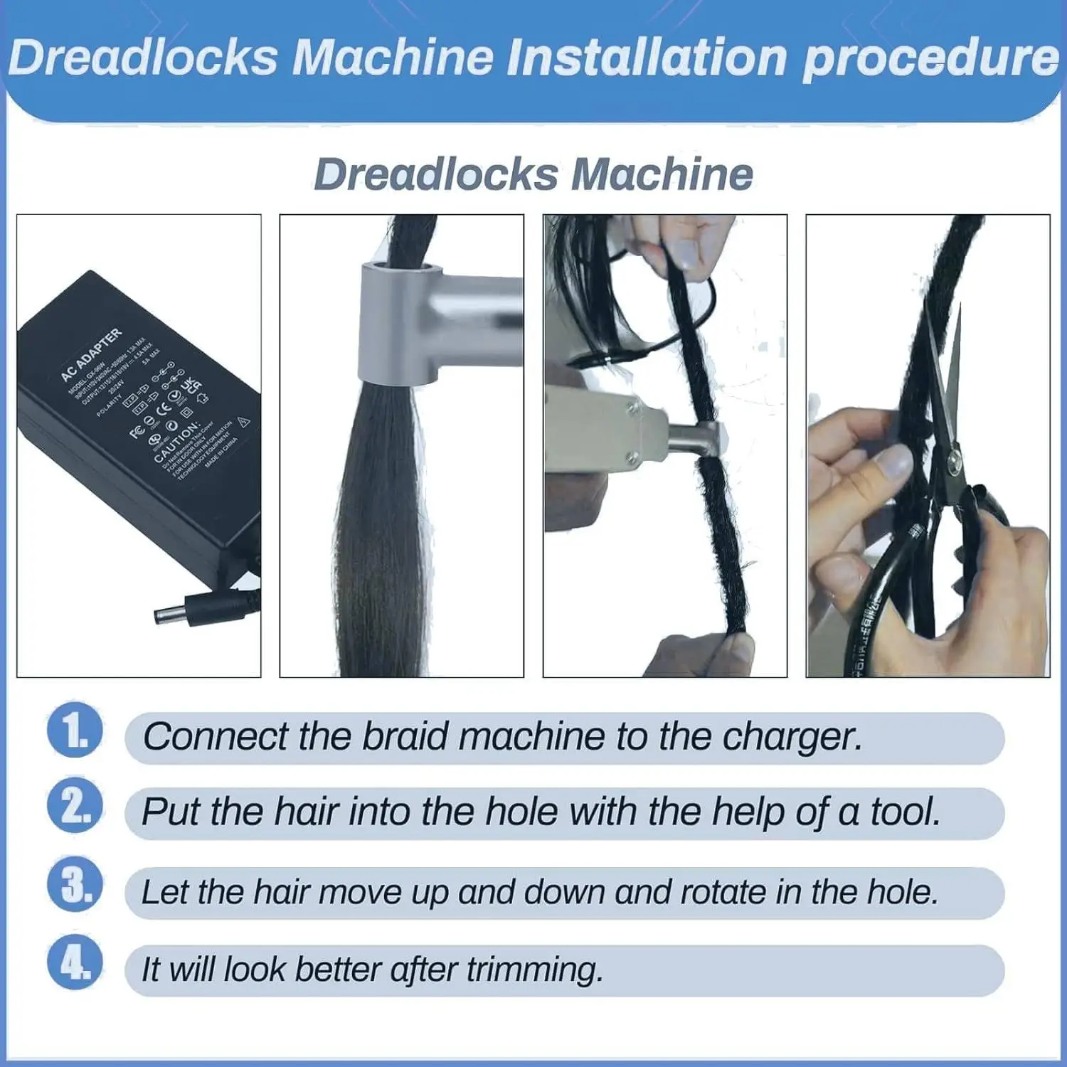 Dreadlocks Machine, Automatic Dreadlock Maker Machine for Locs Instant Loc Machine for Dreadlock Electric Suitable for Long Hair 6