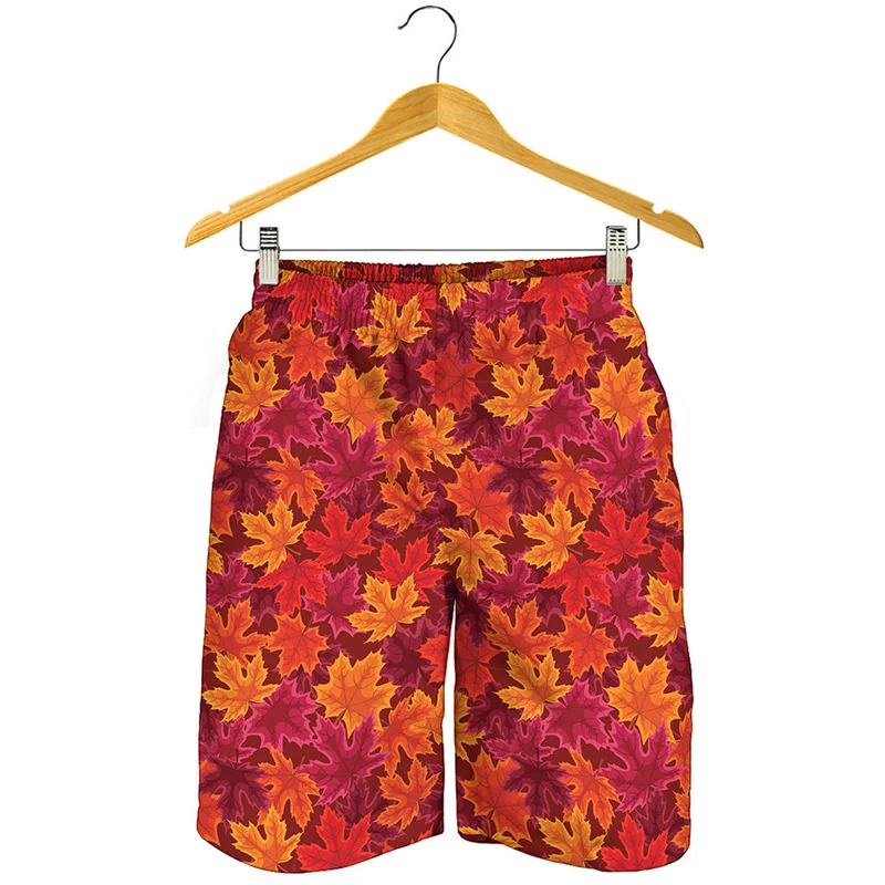 

Autumn Maple Leaf Graphic Short Pants For Men 3D Printed Plants Beach Shorts Quick Dry Swim Trunks Summer Y2k Surf Board Shorts