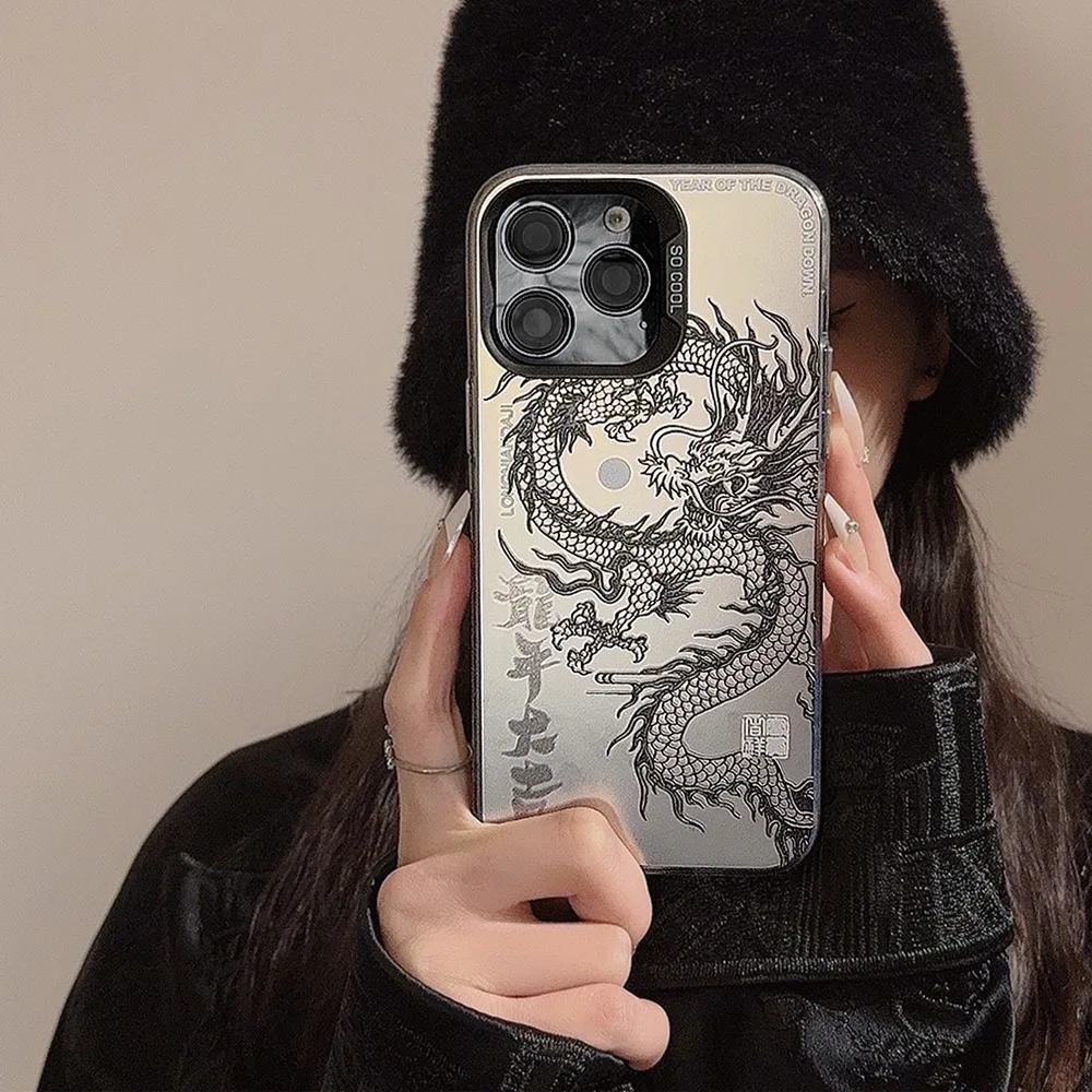 PC Hard Case for iPhone, Chinese Dragon, Zodiac Pattern, IMD Advanced Laser Technology, iPhone 15, 14 Plus, 13 Pro Max, 12, 11