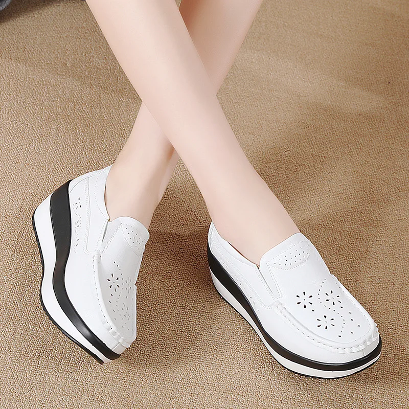 2025Women Flats Platform Shoes Women Elegant Genuine Leather Shoes Woman Autumn Slip On Casual Flat Shoes Women Zapatos De Mujer