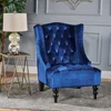 High-Back Velvet Club Chair Upholstered Wingback Chair Navy Blue 1