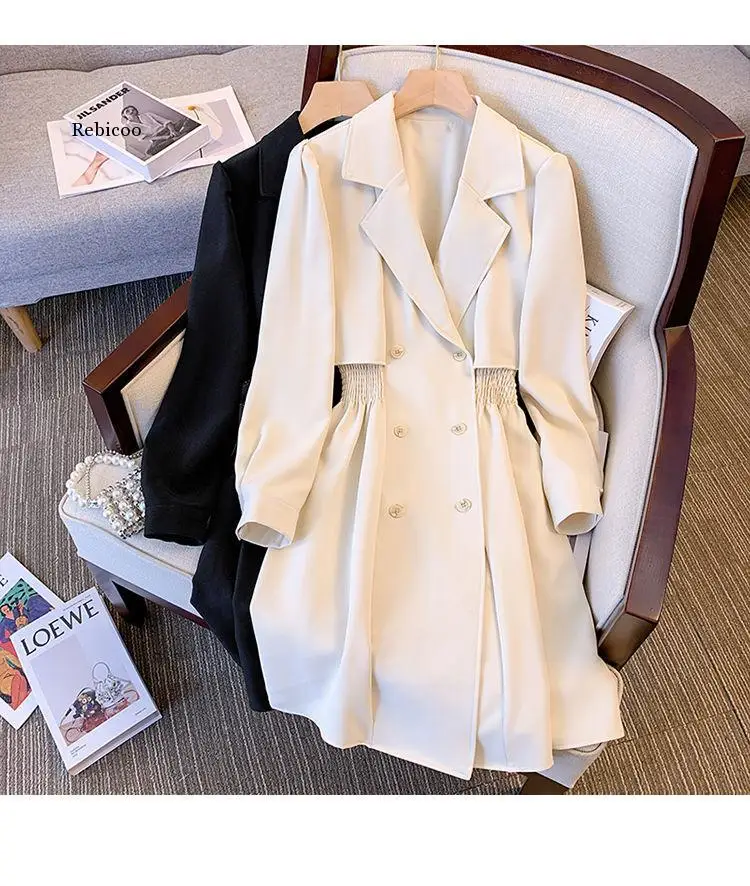 

Тренч Женский офисный однотонный, повседневный базовый простой Универсальный элегантный двубортный дизайн в Корейском стиле, осень