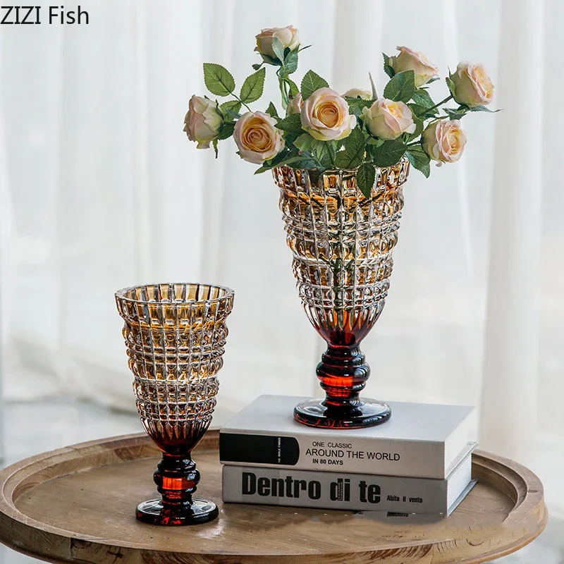 Goblet Shaped Transparent Glass Vase Desk Decoration Flower Arrangement Hydroponics Flower Pot Floral Vases Room Aesthetic Decor 3