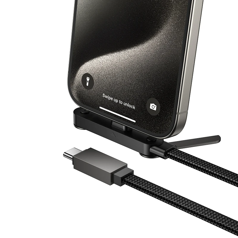 HOCO 60W 2in1 USB C to C 고속 충전 접이식 폰 홀더 데이터 케이블 (아이폰 17, 16 호환) 데스크탑 브래킷 유선 케이블 (삼성 호환)
