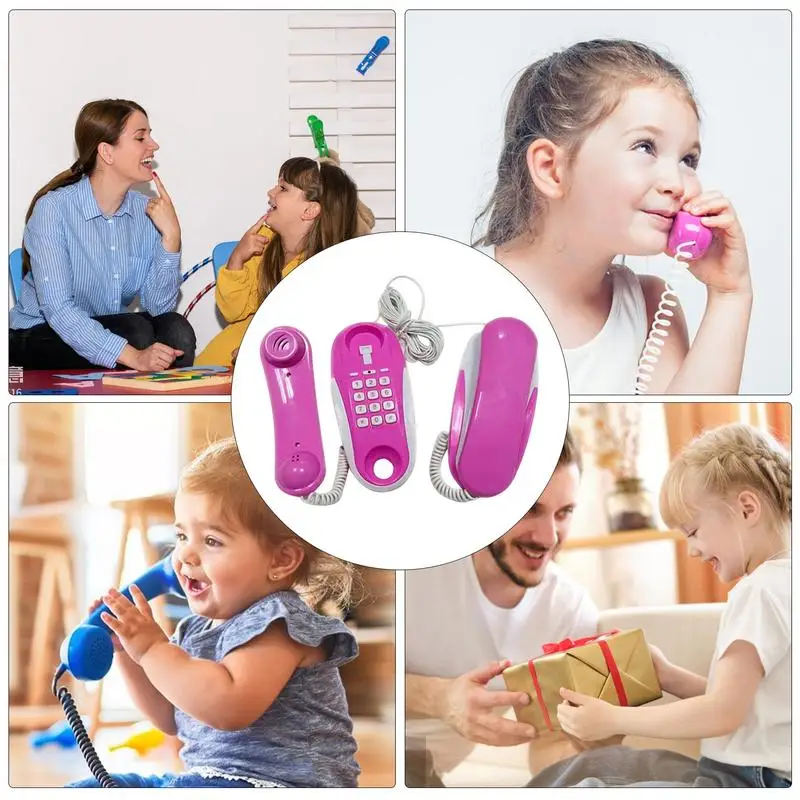 Kids Toy Phone Fun Learning Toys Kids Play Phone Intercom Realistic Cell Phone Design With 23Ft Phone Line Birthday Christmas To 5