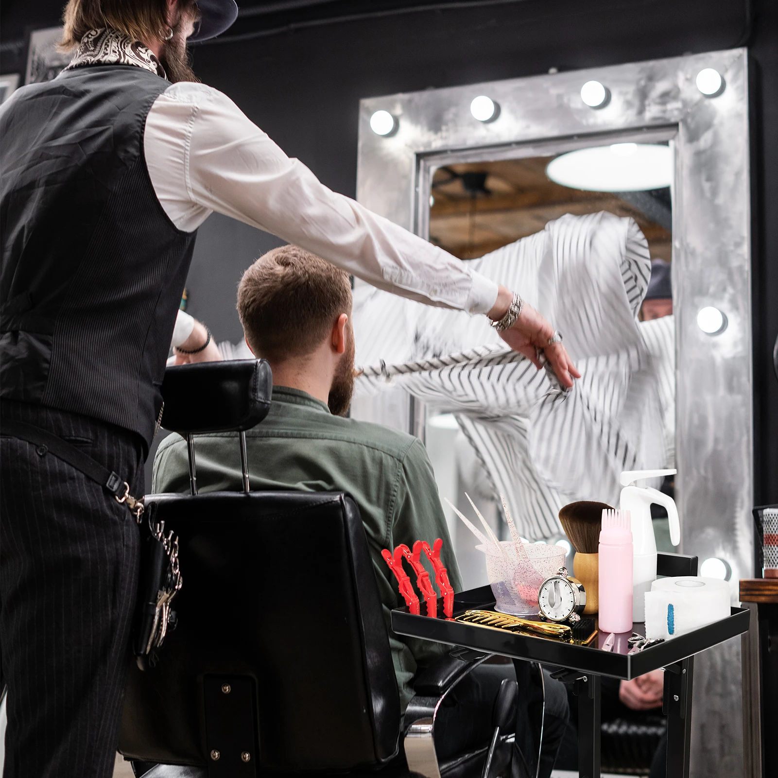 Barbershop Trolley Bilayer Rollwagen abnehmbare Haars chale Schönheit multifunktion ale Trolley Friseur Service Cart Aufbewahrung ständer auch – Detail 5