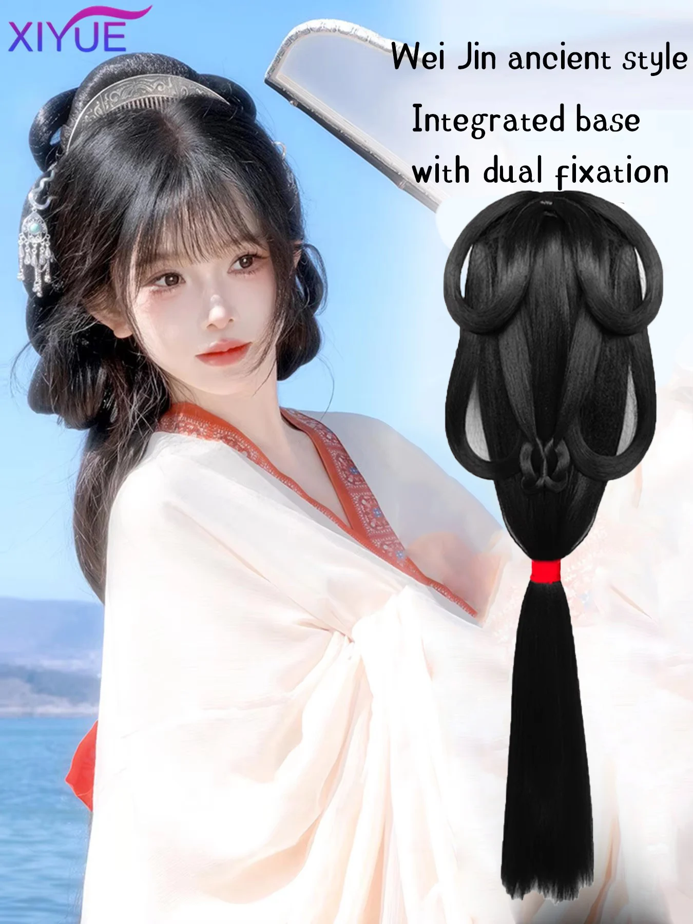XIYUE Synthetic Warring States Robe Wig Headdress Wei And Jin Style Bun Ancient Costume Back Hair Press Hair Bag Hanfu Wig ﻿