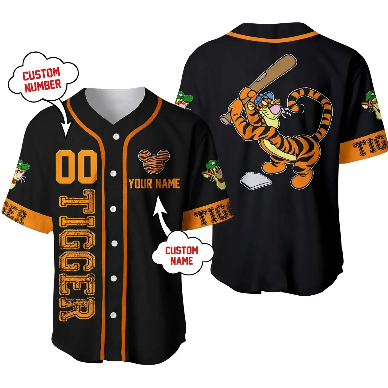 Disney Winnie The Pooh Tigger Maglia Da Baseball Casual Uomo Donna Abbottonatura Manica Corta Jersey Disney Baseball Jersey Fashion Top