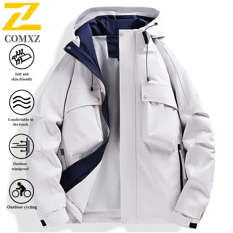 Mens Waterproof Windbreaker Jacket Outdoor Hiking  Coat fishing Casual Workwear Hooded Solid Color Lightweight Multi Functional