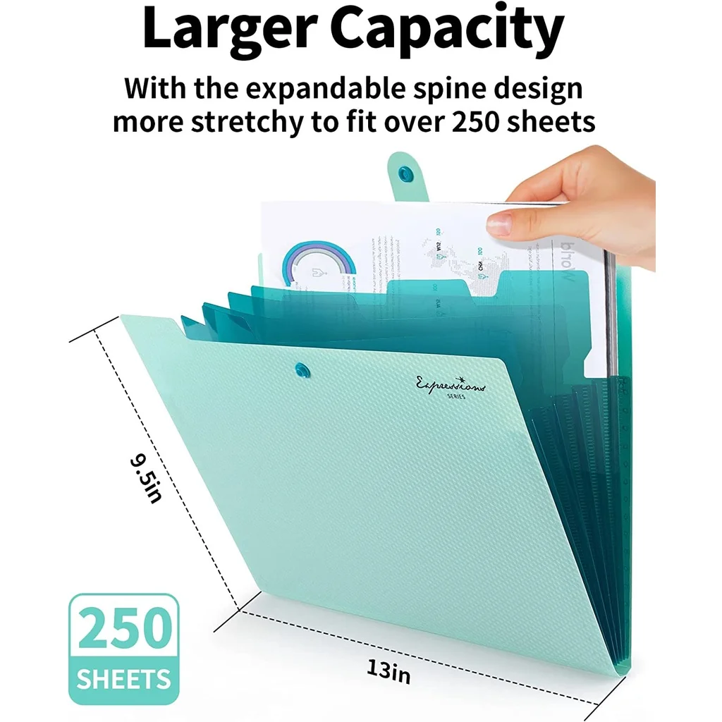 Cartella Portadocumenti Espandibile, 5 Tasche per Documenti, Organizzatore Portatile per Cancelleria Scolastica e da Ufficio, Formato A4 - immagine 2