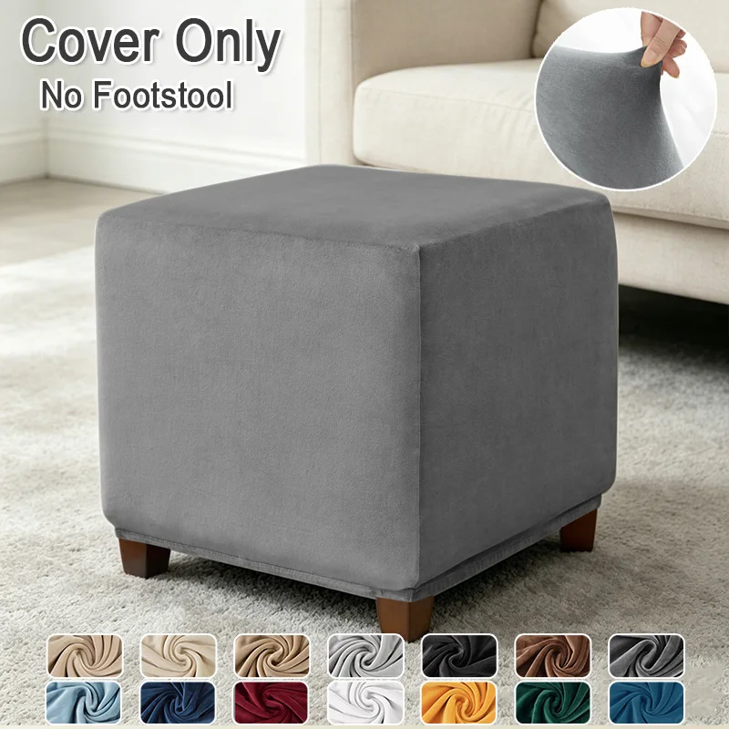 Luxurious Velvet Ottoman Cover - Soft Elastic Slipcover for Living Room Footrest and Pouf Stool Protection