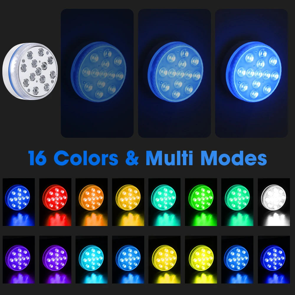 Updated Submersible LED Lights with Remote Underwater Pool Light IP68 Magnet 13 LED Bright Lamp RGB for Pond/Pool/Aquarium underwater pool lights