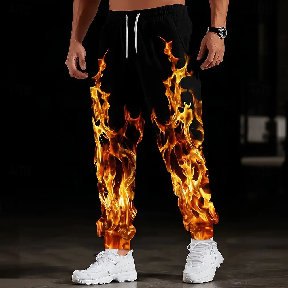 Optical Illusion Lightning Flame Men's Side Pockets Elastic Drawstring Sweatpants Joggers Pants Casual Trousers Fall Winter