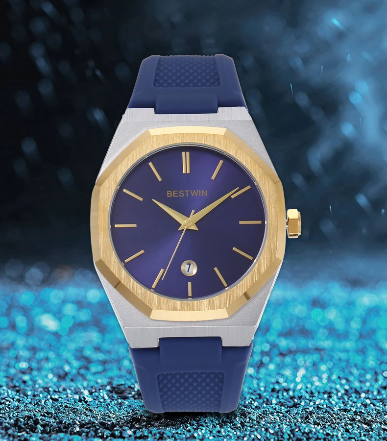 berny classic dress automatic watch for men luxury stainless steel mechanical wristwatch leather strap waterproof sliver watches Luxury Men Watch Casual Style Men's Quartz Wristwatch Classic Brand Sliver Blue Sports Silicone Watches Fashion Man Gold Clock