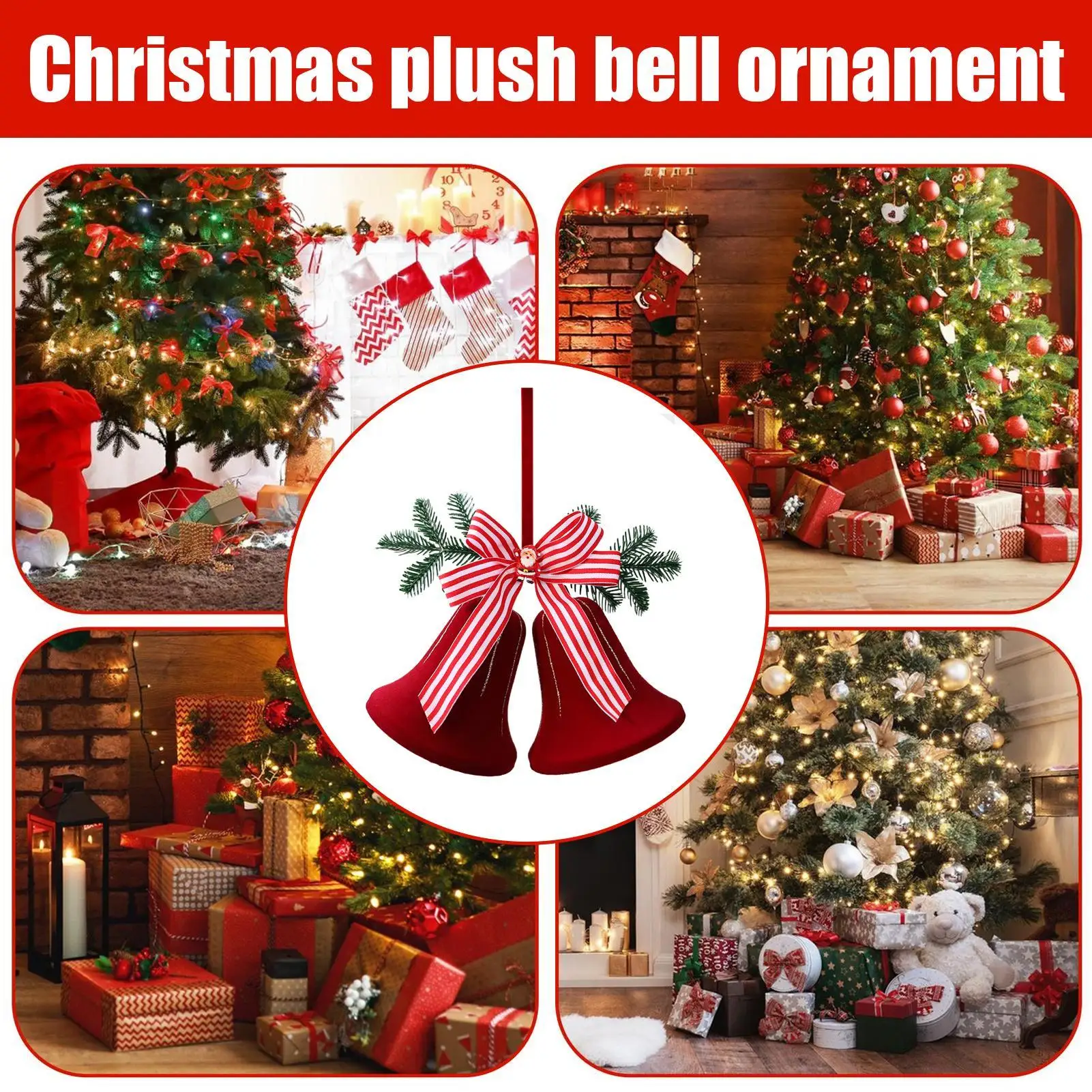 Christmas Bell Ornaments Flocking Holiday Decor Holiday Decor Pendant Ornament For Home Front Door Office Wreath Staircase
