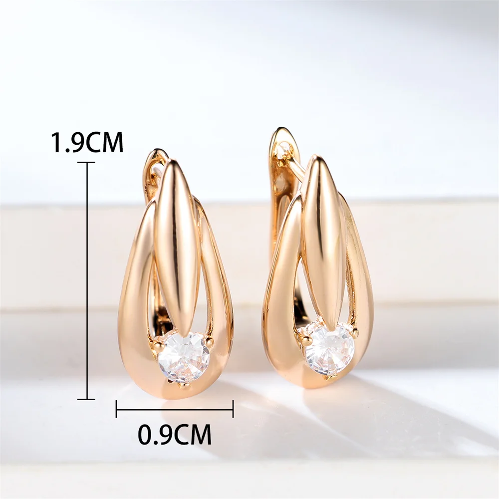 Charm Crystal Round Stone Water Drop Hoop Earrings For Women Vintage Gold Color Ear Buckle Wedding Jewelry Engagement Party Gift