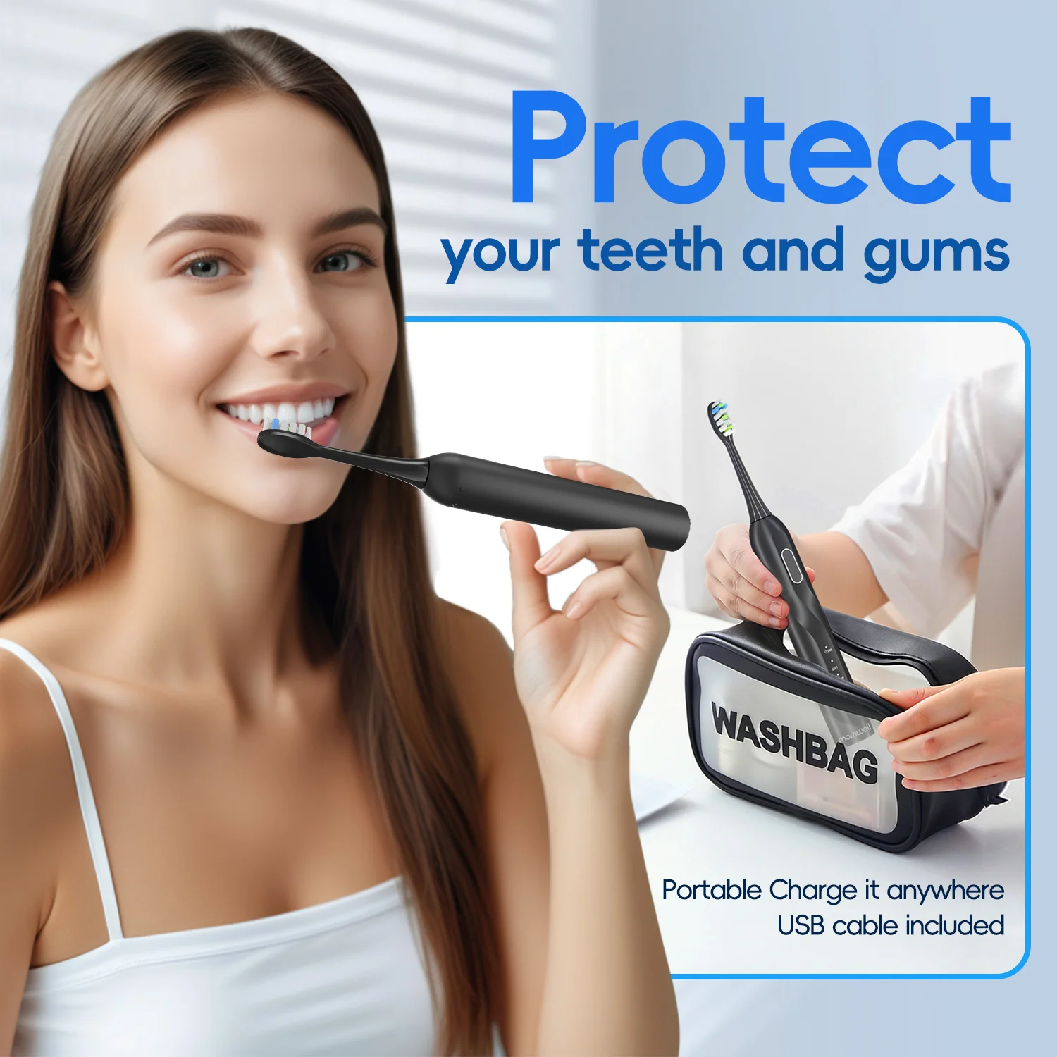 Electric Sonic Toothbrush USB Charge Rechargeable Waterproof Electronic 8 Replacement Heads Adult