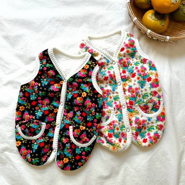 Warm Pet Vest Coat Floral Print Fleece Vest Chiuahua Yorkshire Thick Coat for Small Medium Dog Two-legged Clothes Pet Costume 2