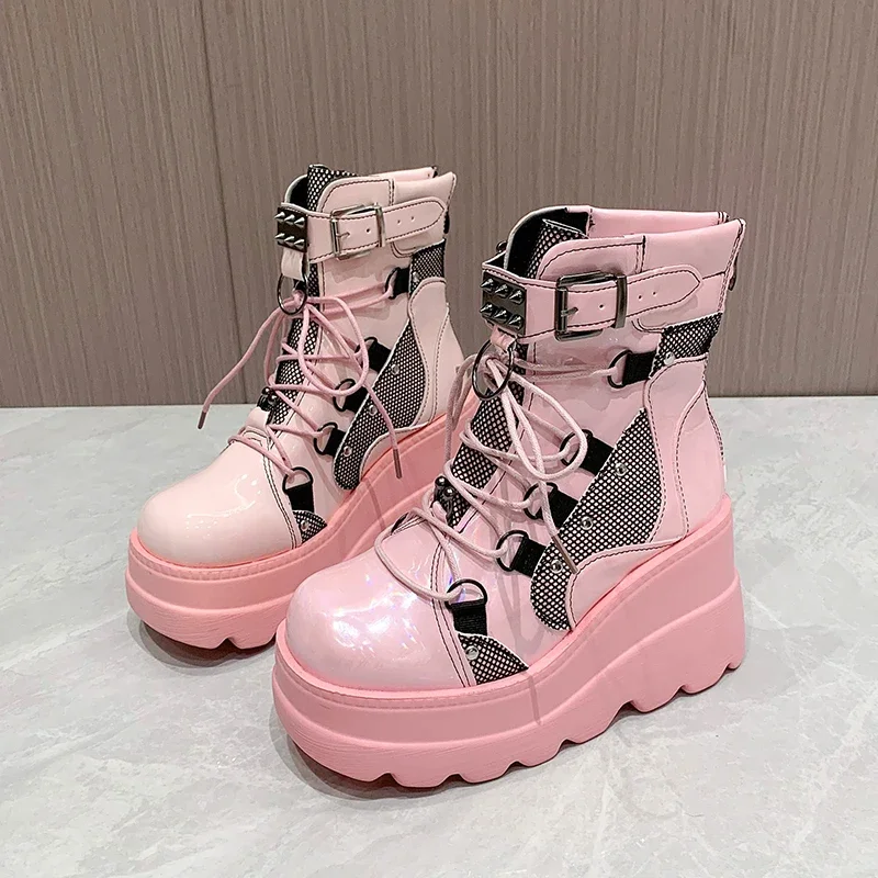 Women's Boots 2024 Autumn Women Ankle Boots Platform Wedges High Heels Short Boots New Fashion Design Zip Cosplay Shoes of Women