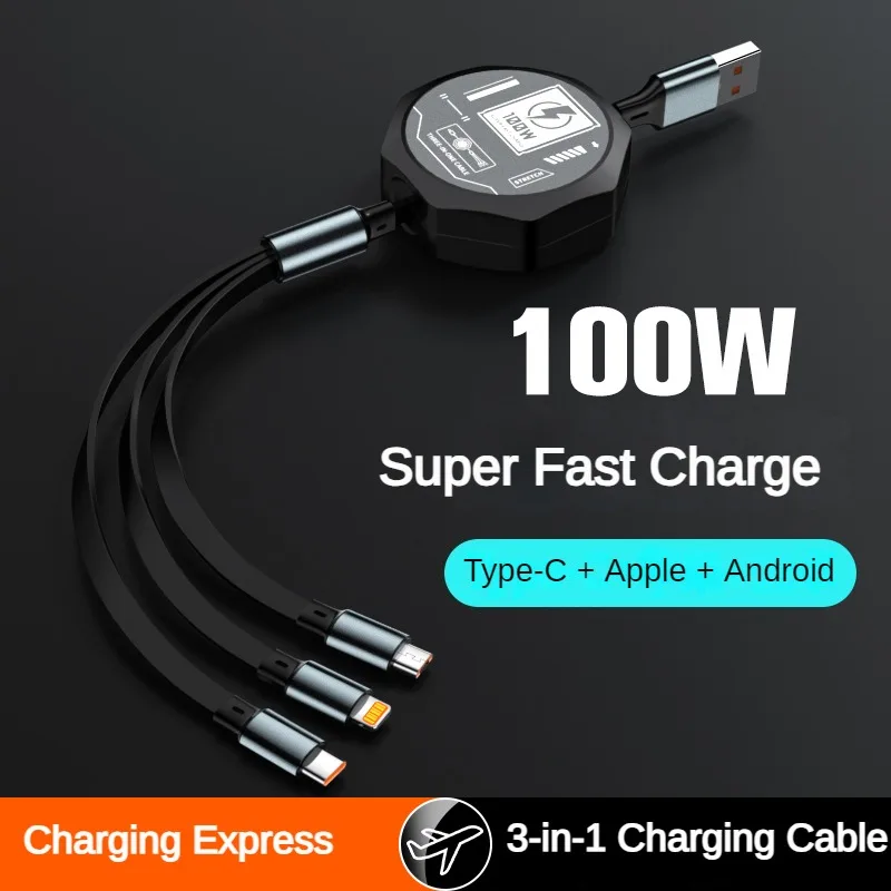 สายชาร์จ USB 3 หน้า 100W ชาร์จเร็ว