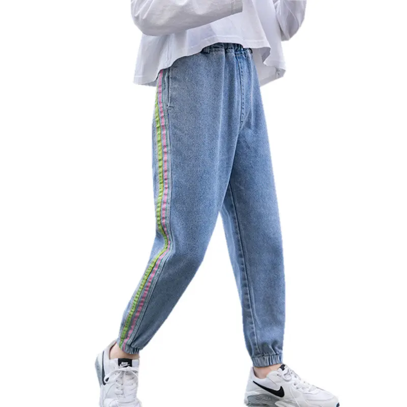 

Jeans Girl Side Striped Denim Trousers Girls Casual Style Kid Spring Autumn New Arrivals Children's Clothes 7 8 9 10 11 12 14Yrs
