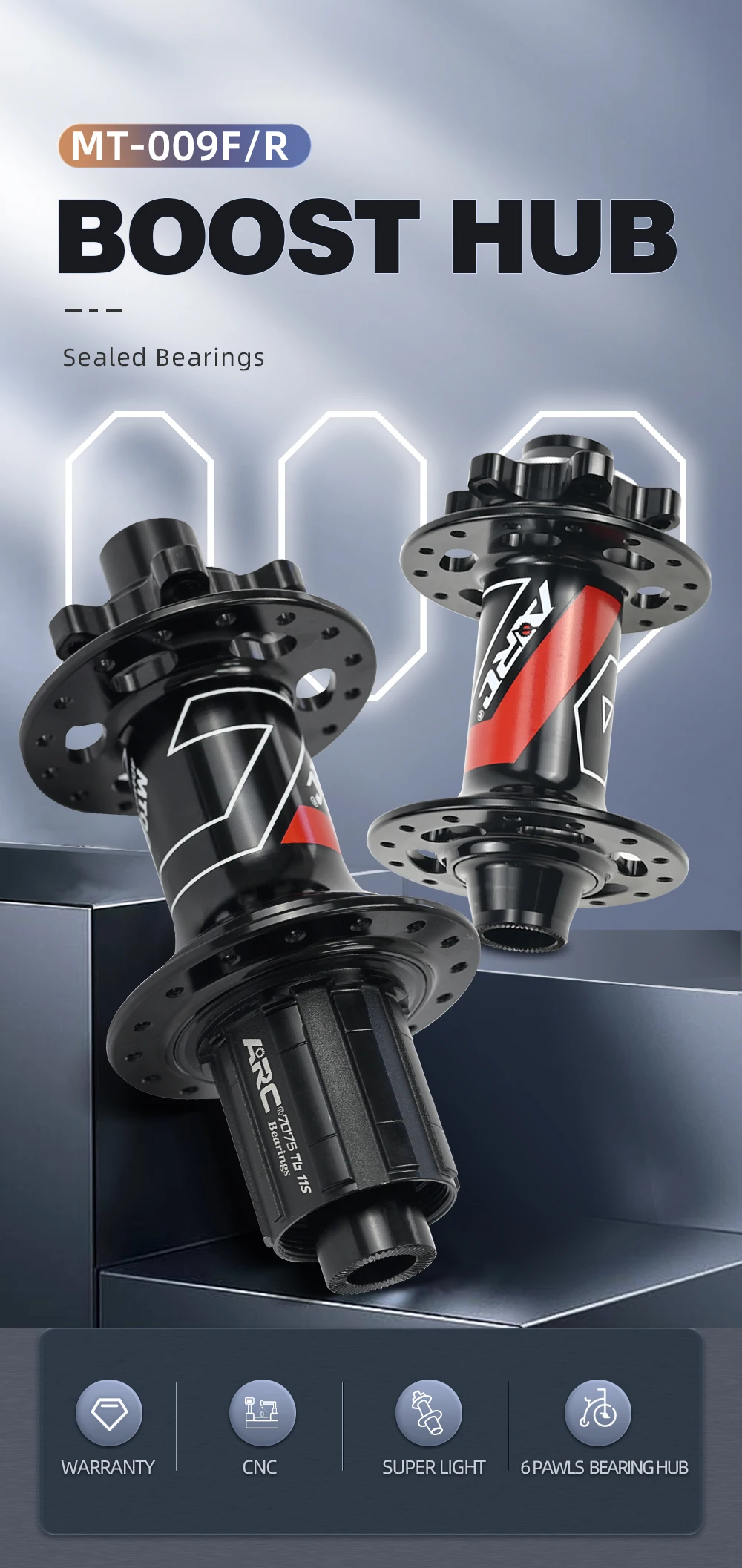 ARC MT009 BOOST 6 Sperrklinken Nabe 15x110 12x148 32 Löcher Aluminiumlegierung 6 Lager Scheibenbremse MTB Nabe für HG MS XD 8 9 10 11 12 Geschwindigkeit – Detail 1