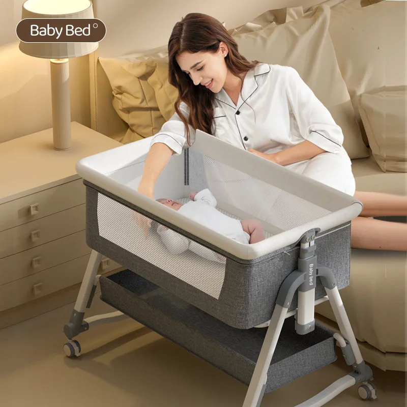 

Portable Movable Crib Foldable Height Adjustment Stitching Big Bed Baby Cradle Bed Bb Bed Anti-spill