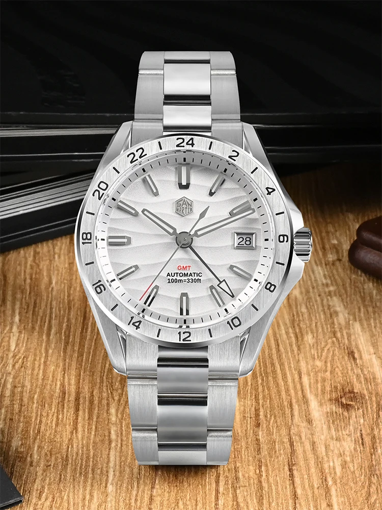 San Martin 39mm Steel NH34 GMT Men Mechanical Watch Wrist Clock Sport Dress Automatic Waterproof 10Bar Swim Reloj Hombre SN0129