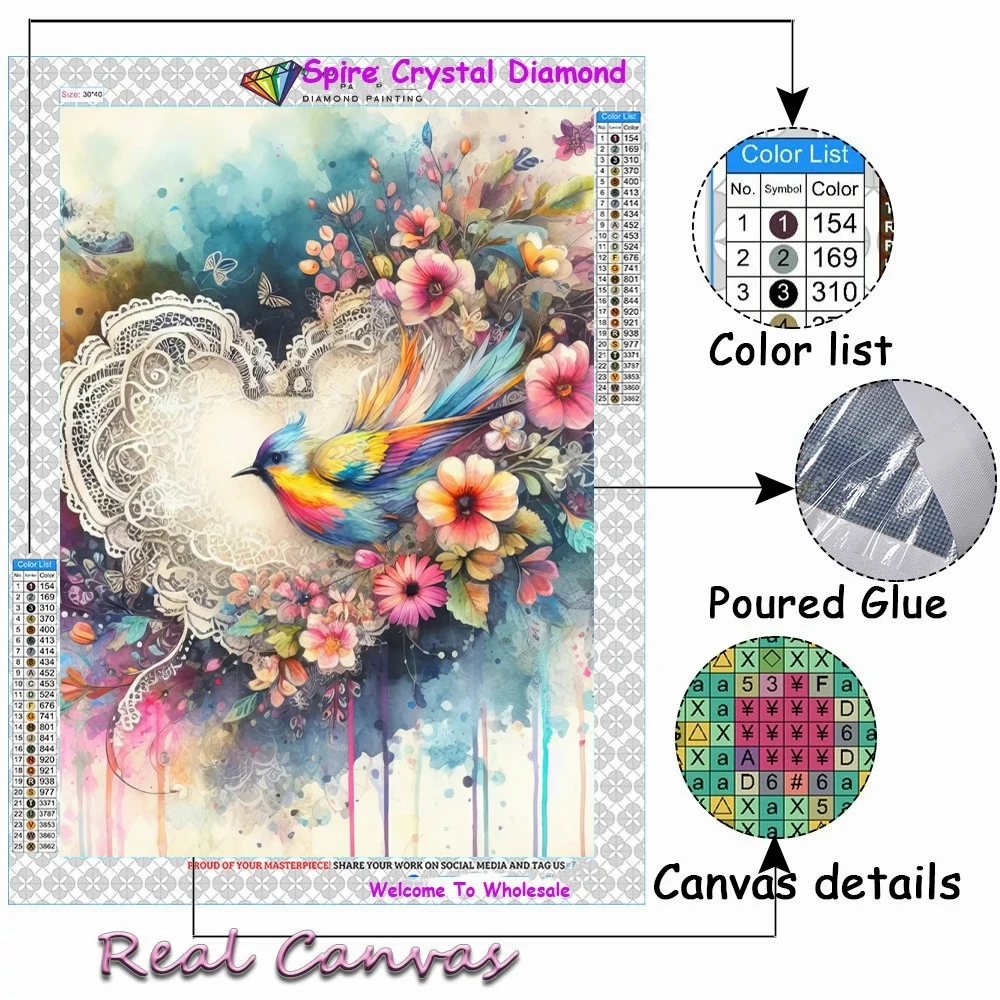 New 2024 Diy Crystal Diamond Painting Kits Embroidery Pretty Love Flower Bird Jewelry Cross Stitch Mosaic Home Decor Craft Gift