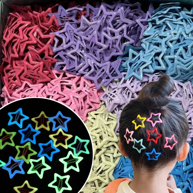 

2-20Pcs Colorful Luninous Star BB Hair Clips for Girls Y2K Women Metal Star Hairpins Side Barrettes Halloween Hair Accessories