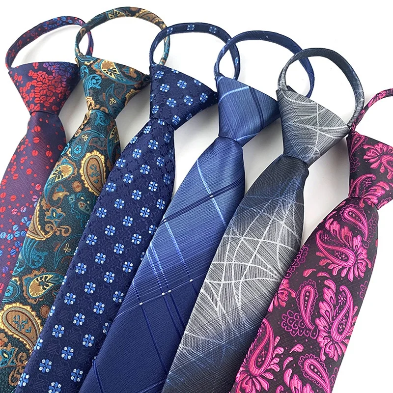 

7CM Pre-tied Ties Mens Adjustable Zipper Neck Ties Striped Paisley Plaid Checks Neckties Bridegroom Party Dress Wedding Necktie