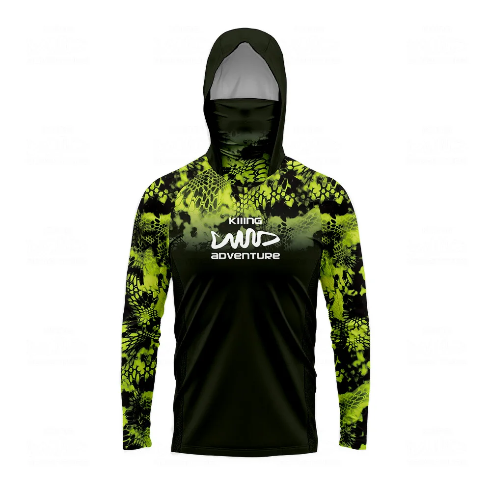 Kiiing Adventure Snake Pattern Camouflage Hooded Sunscreen Fishing Suit Outdoor Quick-drying Breathable Long Sleeve Mask Top