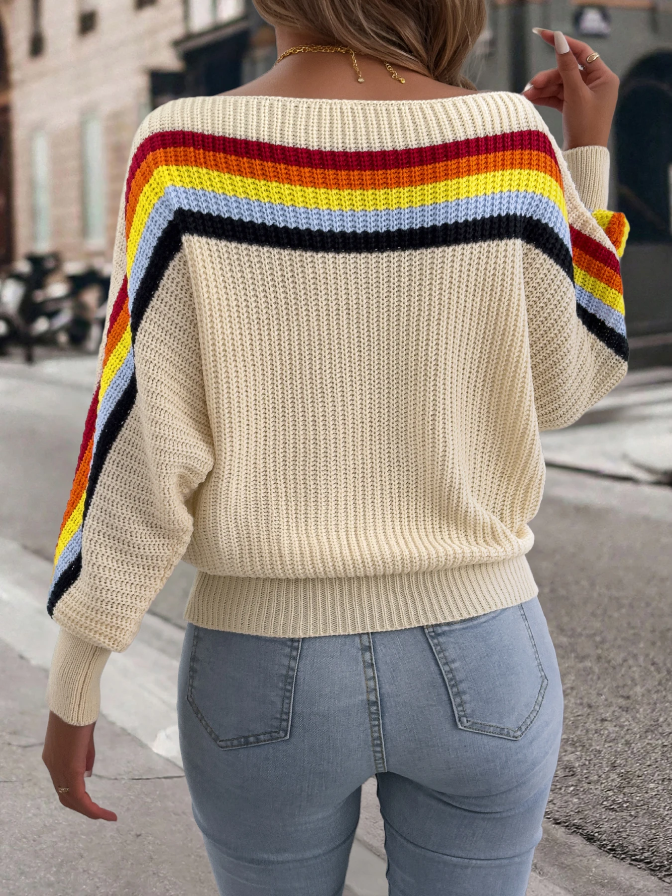 Women Autumn Winter Striped Sweaters Casual Round Neck