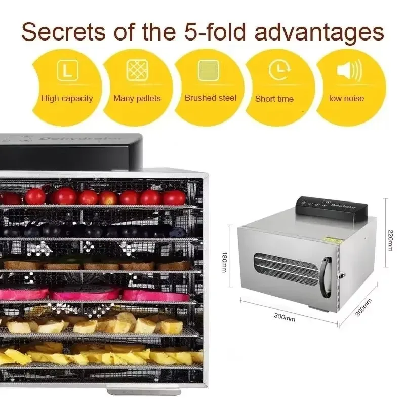 DIVEDEER 6 Tier Stainless Steel Fruit Dryer Food Dehydration Dryer Snacks Vegetables Dried Fruit Pulp Kitchen Equipment