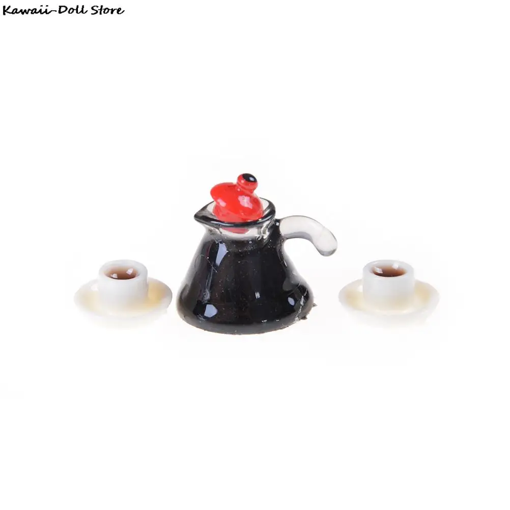 3Pcs 1:12 Miniature Coffee Pot & Cup Saucer Simulation Dollhouse Mini Furniture Toy Food Kitchen Food Play Doll House Accessory 3