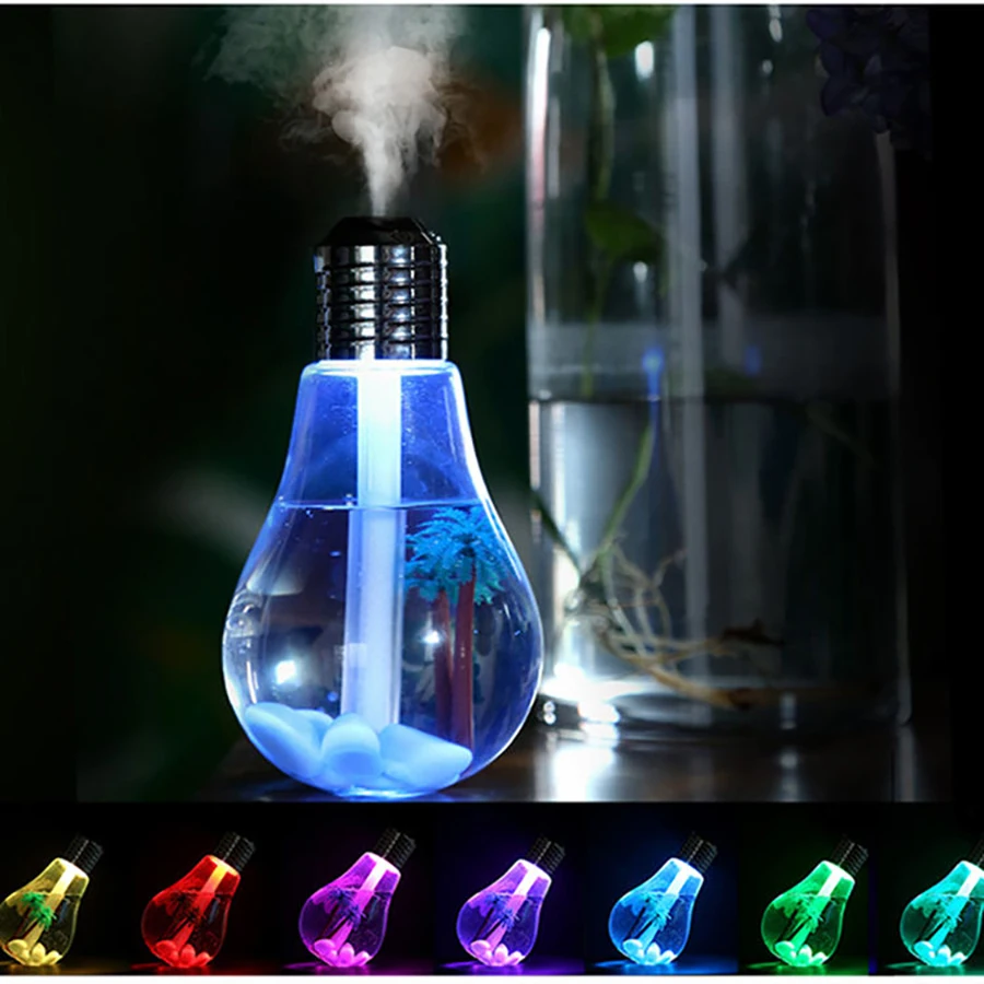 

Hot Cool Mist Humidifiers Mini 400ML Bulb Humidifier Portable Ultrasonic Spray H2Q Oil Diffuser Humidifier with Colorful Light