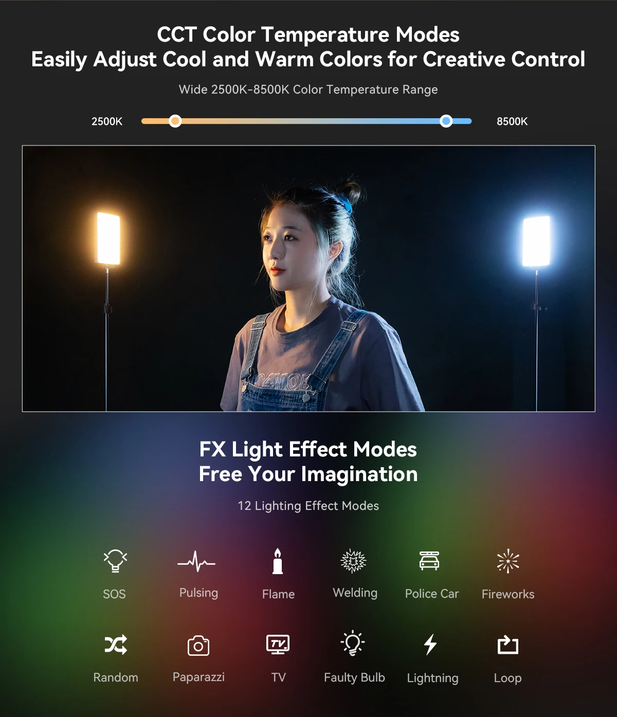 RM120 Long-Battery-Life RGB Video Light Universal RGB Camera Light Portable Full