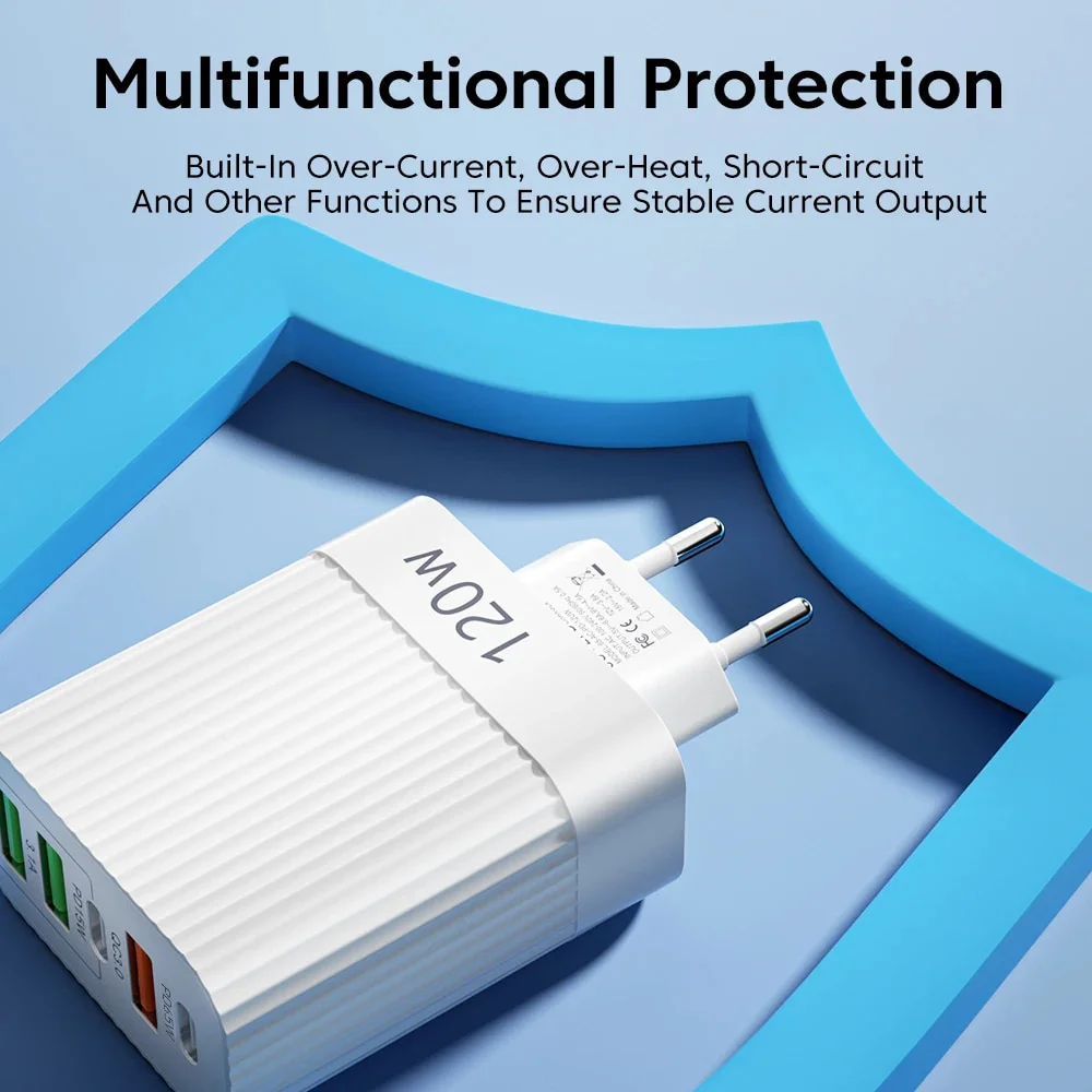 Xiaomi 120W Super Fast Charger Head 5port 3 Usb 2 Type C 10A Quick High Speed Charging For Xiaomi Samsung usb charger adapter