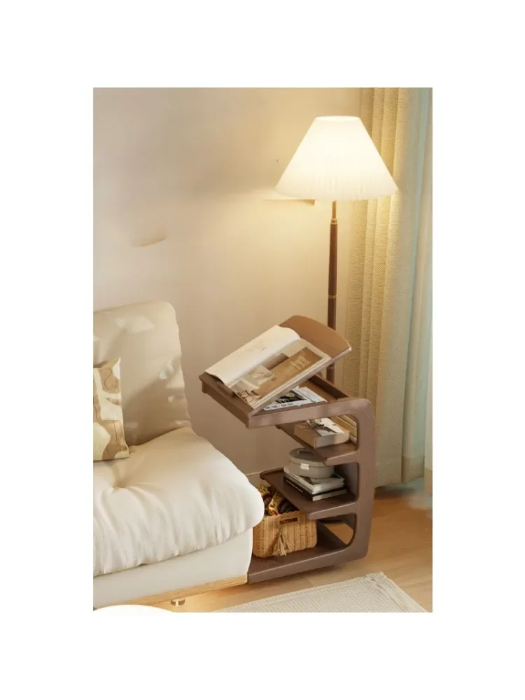 Solid Wood Sofa Side Table Movable Living Room with Wheels Side Cabinet Bedside Supporter Household Coffee Table Small