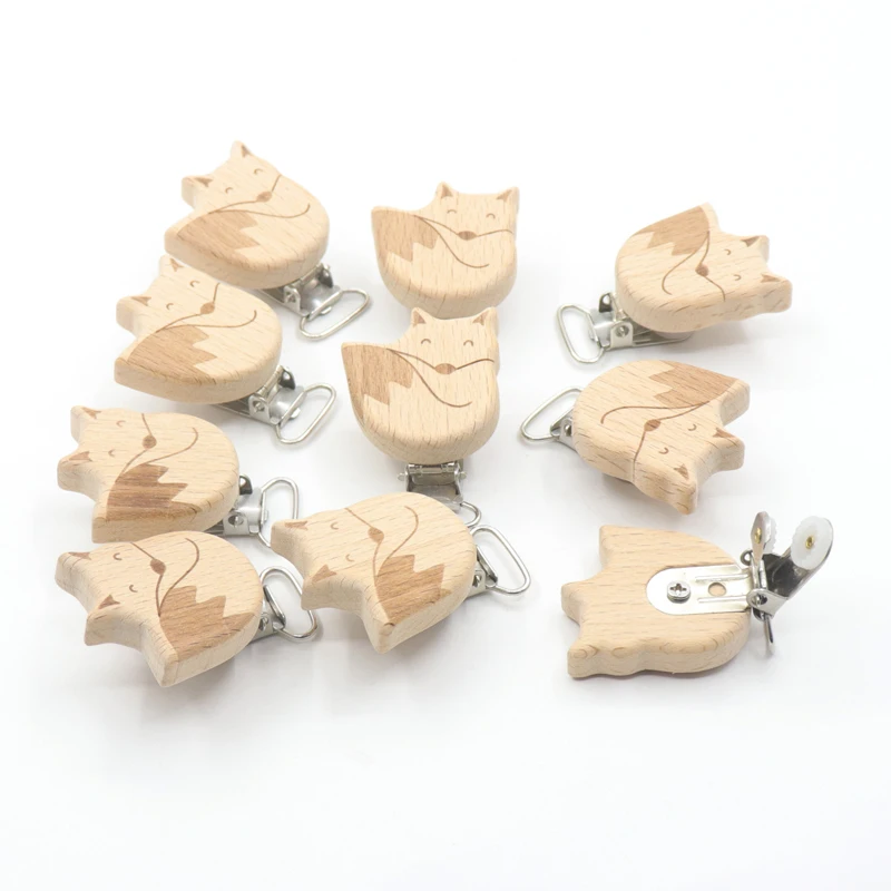 Pacifier Chain Pacifier Clip Pacifier Accessories 5Pcs Nipple Chain Accessories Modelling Beech Pacifier Clips BPA Elephant Fox Wolf Deer Owl Shaped DIY Accessories For Baby