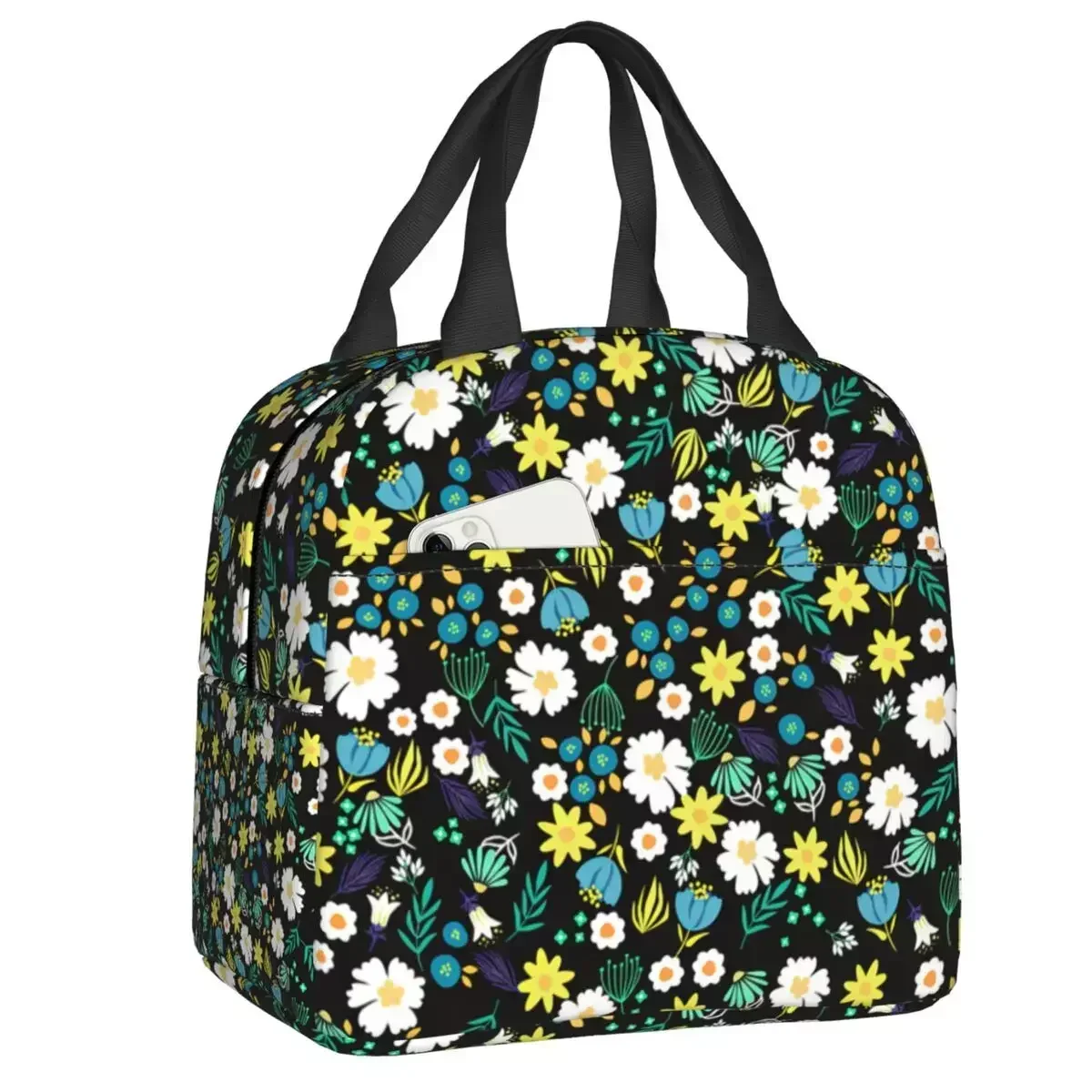 

2024 New Vintage Tiny Flowers Daisy Insulated Lunch Bag For Women Floral Pattern Thermal Cooler Lunch Tote Kids School Children