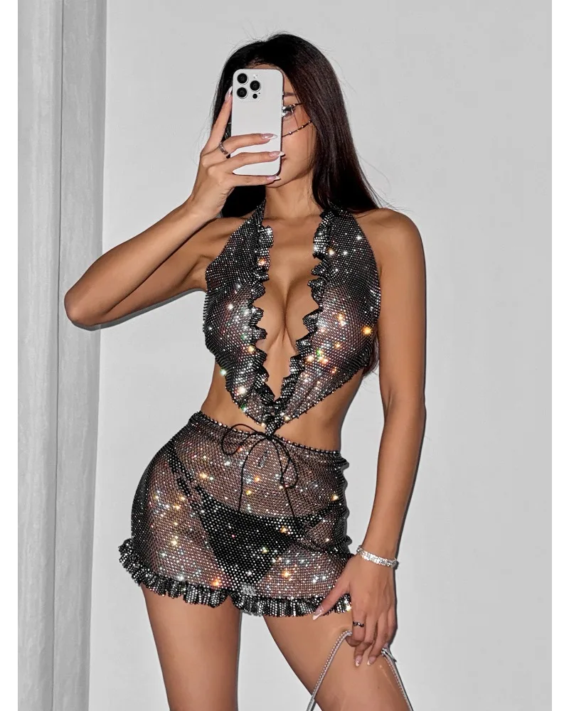 plunge halter lingerie set front view