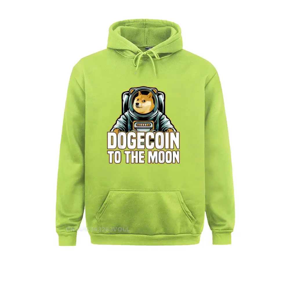 dogecoin to the moon astronaut Funky Hip Hop Hoodies Summer/Autumn Long Sleeve Sweatshirts for Women Printing Clothes ferty lightgreen