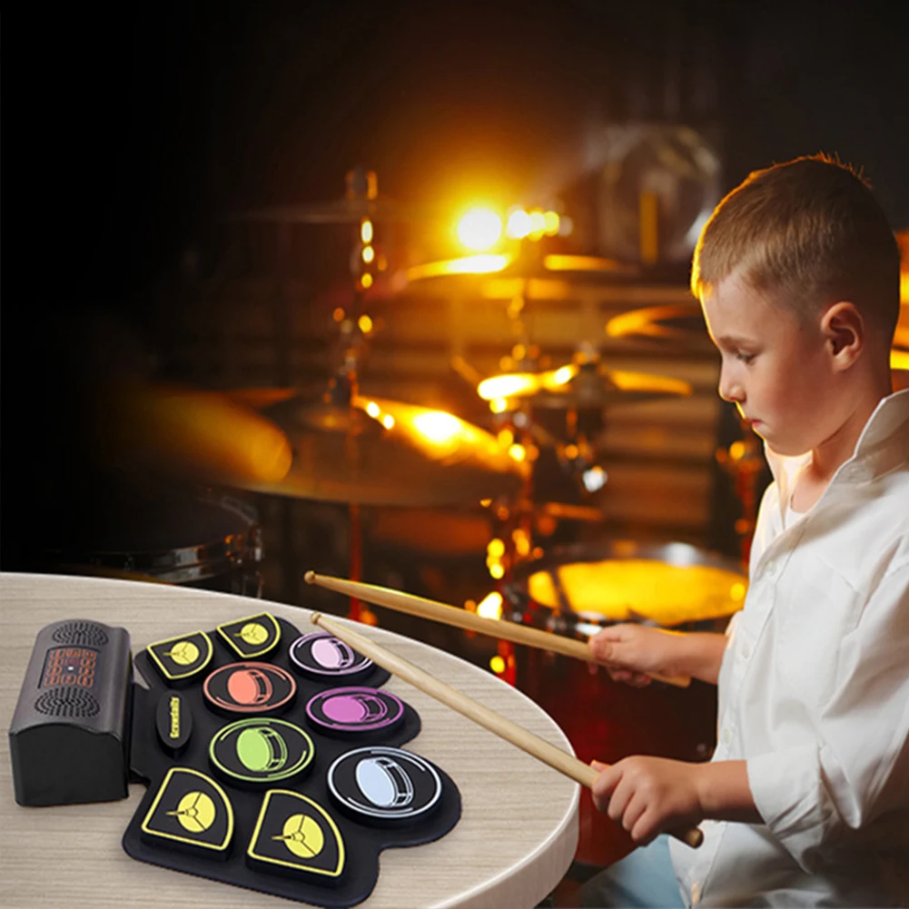 Electronic Drum Set With Stand 9-Pads Portable Drum Kit With Sticks And Pedal Dual Bluetooth Electric Set For Kid And Adult